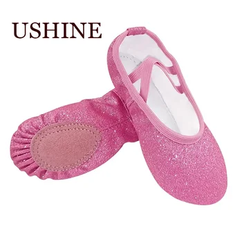 Новые танцевальные туфли USHINE, тапочки на плоской подошве для йоги, блестящие розовые балетные туфли для девочек, детей, женщин, учителей 3