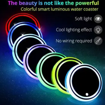Новый Авто Светодиодный Автомобильный Подстаканник Нижняя Накладка USB Зарядка Автомобильная Атмосфера Легкая Нескользящая Подставка 7 Цветов Светящийся RGB Свет Автомобильный Коврик 10