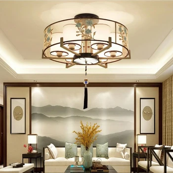 Новый китайский стиль гостиной лампы светодиодный потолочный светильник современная атмосфера круглый творческий кабинет столовая лампа 6