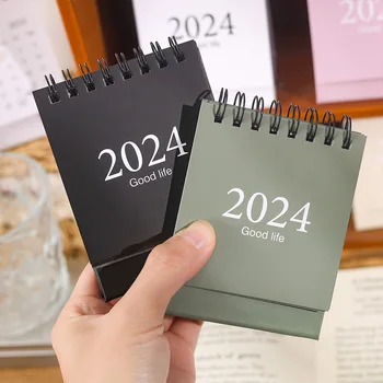 Новый Мини-Настольный Календарь 2024 года, Милый Цветной Календарь Morandi с наклейками, Список Ежедневных целей, Список дел для Домашнего Офиса 2