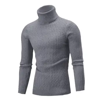 Новый мужской свитер с высоким воротом, однотонный пуловер, вязаная теплая повседневная спортивная одежда с высоким воротом, шерстяные мужские зимние топы на открытом воздухе 3