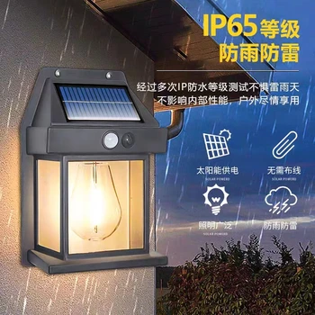 Новый четырехсторонний настенный светильник на солнечных батареях, линзовый настенный светильник, лампа для наружного освещения во дворе 19