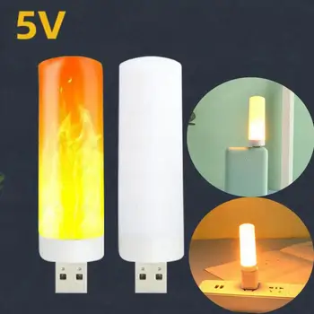 Ночник с эффектом USB 5 В, Светодиодная лампа с мигающим пламенем, свеча, Книжная лампа для автомобильного банка питания, зажигалка для кемпинга, вечеринки 3