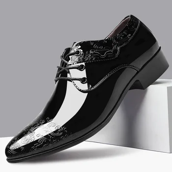 Обувь для Мужчин, Повседневные Деловые Модельные Туфли На шнуровке, Вечерние Черные Туфли с Перфорацией типа 