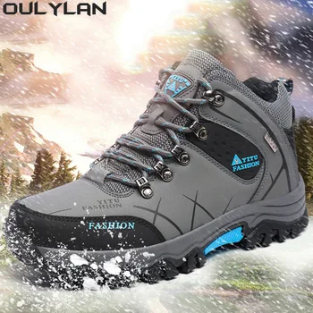 Обувь для скалолазания Oulylan, спортивная обувь с плюшем и толстой изоляцией, мужские походные водонепроницаемые треккинговые ботинки, обувь на горной резиновой подошве. 3