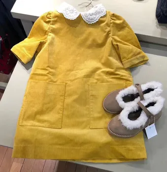 одежда для маленьких девочек детские платья одежда для маленьких девочек Желтое платье из вельветовой ткани