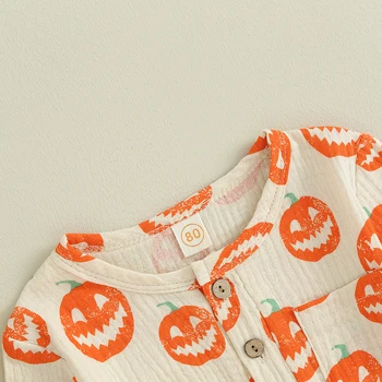 Одежда Для хэллоуина для маленьких мальчиков и девочек, рубашка с длинными рукавами и штаны в виде тыквы, унисекс, одежда для Хэллоуина для младенцев 9