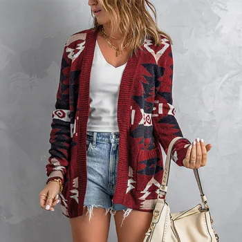 Осенне-зимний новый женский трикотаж, модный свитер средней длины, кардиган, пальто 10