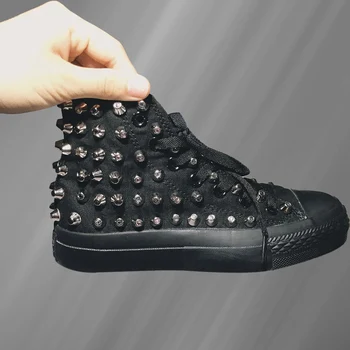 Парусиновая обувь с высоким берцем, черные удобные цилиндрические заклепки, спортивная обувь в стиле хип-хоп, заклепки ручной работы, нейтральная вулканизированная обувь 35-46 2