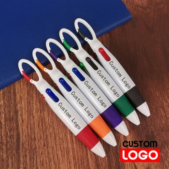 пластиковая Телескопическая Шариковая ручка 4 цветов, ручка с карабином и пряжкой, Гравируемый логотип на заказ, название для бизнес-рекламы, ручка 2