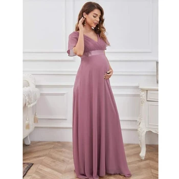 Платье для беременных с воротником-бабочкой, эластичное шифоновое платье с двойным V-образным вырезом, вечернее платье для подружки невесты большого размера 2