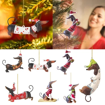 Подвесные украшения для Рождественской елки, подвески в форме таксы, собаки для домашней вечеринки, праздника, украшения Рождественской елки, поделки 5