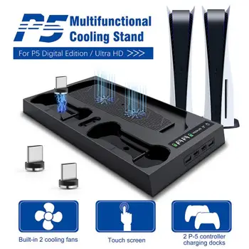 Подставка для Охлаждения PS5, 2 Вентилятора Кулера, 2 Зарядных устройства Для контроллера, Док-станция Для зарядки Type-C, Кабель Для Зарядки Консоли 5 PS5, Диск/Цифровой 4