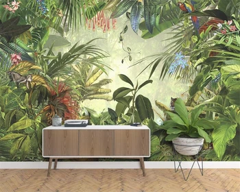 Пользовательские декоративные 3D обои papel de parede, ручная роспись, тропический лес, подорожник, тигр, попугай, обои для детской комнаты 14