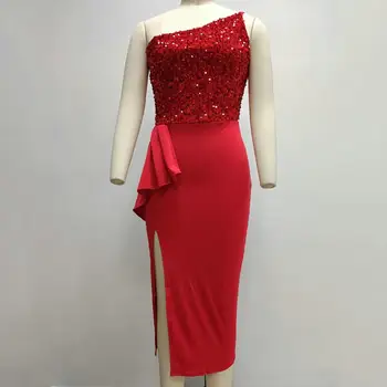 Популярное платье Миди с разрезом по бокам, вечернее платье на потайной молнии, сексуальное обтягивающее платье с блестками, сшитое платье Миди 19