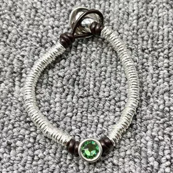 Популярный в Европе и Америке Оригинальный модный браслет из серебра 925 пробы с гальваническим покрытием, круглый браслет с зеленым кристаллом, нишевый ювелирный подарок 2