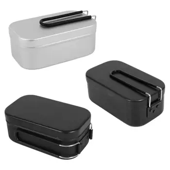 Портативная алюминиевая коробка для Бэнто со складной ручкой, Изолированный ланч-бокс для кемпинга, Герметичная посуда для пикника, Походная посуда 6