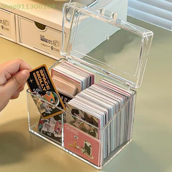 Прозрачный Акриловый Ящик Для Хранения Карточек вмещает 400 Открыток, Футляр для Карточек с 2 Отделениями Для Открыток / Фотографий 12x10,5 см 12