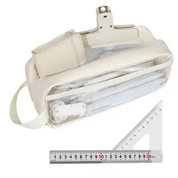 Прозрачный ПВХ, сумка для карандашей на молнии большой емкости, прозрачная сумка с большой емкостью, Экзаменационная ручка, карандаш, дорожный багаж, косметика для макияжа, портативный 8