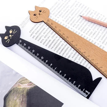 прямая линейка с милым котом 15 см, деревянные инструменты Kawaii, канцелярские принадлежности, подарок с рисунком из мультфильма, Корейская офисная школа, измерение котенка 15