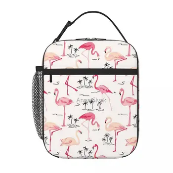 Птица Фламинго Ретро Фон Ланч-тотализатор Сумка для ланча Изолированные сумки Школьная сумка для ланча 3