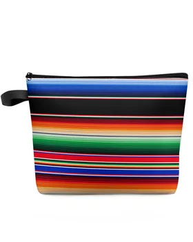 Разноцветная мексиканская полоска, дорожная косметичка большой емкости, Переносная сумка для хранения макияжа, женский Водонепроницаемый пенал 16