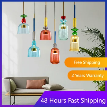 Разноцветные стеклянные подвесные светильники для ресторана, кухни, спальни, подвесной светильник, современные потолочные люстры, прикроватное украшение Lampara 12