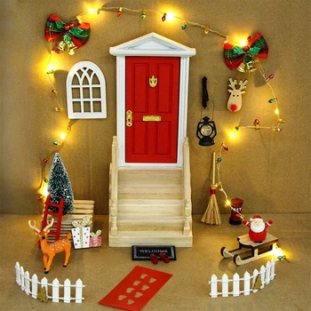 Рождественская дверь, Декор в виде елки, кукольный домик, Санта-Клаус, Лось, Колокольчик, шляпа, венок, подарочная коробка, Сказочный игрушечный домик, Миниатюрная модель сцены 