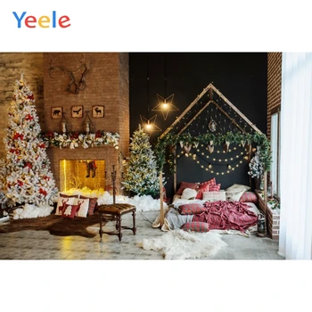 Рождественская елка, камин, кровать, ковер, деревянный пол, Розовый фон, фотография, Индивидуальный фотографический фон для фотостудии 10