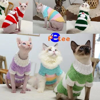 Рождественская одежда для кошек, осенне-зимний теплый костюм бесшерстного кота сфинкса, свитер для кошек, милые толстовки, костюмы для кошек Sphynx Chothing 1