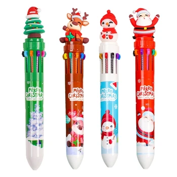 Рождественская шариковая ручка с блестками, многоцветная ручка, выдвижная шариковая ручка 10 в 1 в качестве награды за детскую игру 9