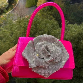 Роскошная инкрустированная бриллиантами роза, маленькая квадратная сумка, модная женская сумка, высококачественная сумка через плечо, сумка через плечо 20