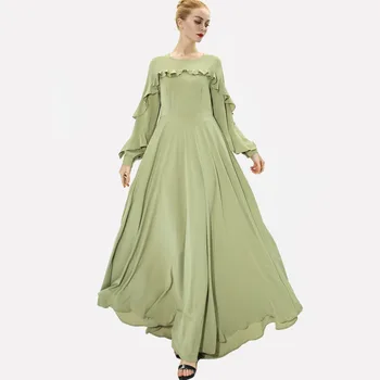 Роскошная новая женская одежда для Турции, исламские однотонные платья с длинными рукавами, облегающие длинные платья-качели, осенние простые женские дубайские абайи 5