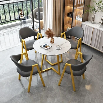 Роскошный круглый обеденный стол Водонепроницаемый Скандинавский расслабляющий Современный обеденный стол Минималистичный дизайн Стол-ясли Кухонная мебель 5