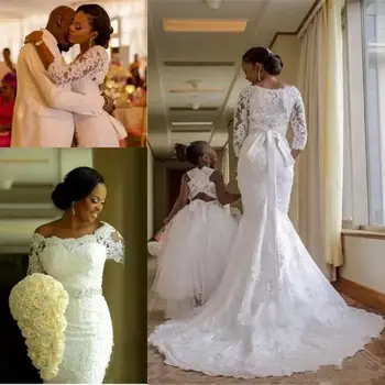 Русалка С Длинными Рукавами Кружевные Свадебные Платья Плюс Размер Нигерийские Арабские Африканские Свадебные Платья Robe De Soriee 2