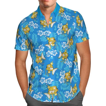 Рыба Аниме 3D Пляжная Гавайская Летняя Синяя Рубашка 2021 Года С Коротким Рукавом Уличная Одежда Оверсайз 5XL Camisa Social Chemise Homme 12
