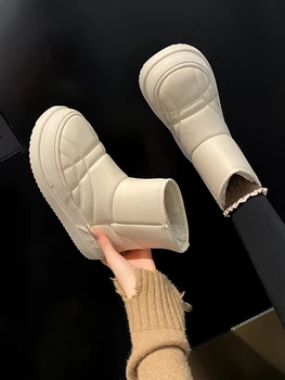 Сапоги-Женские Плюшевые сабо на плоском каблуке, зимняя обувь на платформе, Роскошная дизайнерская женская обувь с круглым носком, Лолита, Высота H 9