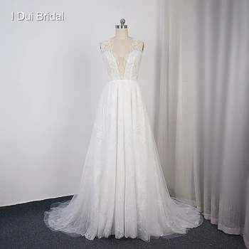 Свадебное платье с цветочным кружевом трапециевидной формы, расшитое бисером, глубокий вырез, кружевное свадебное платье на заказ от фабрики 10