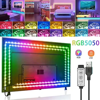 Светодиодная Лента RGB 1/2/3/4/5/30 М USB 5050 SMD Гибкая Ламповая Лента с 3 Клавишами Управления для Подсветки телевизора Home Party Home Decoration 18