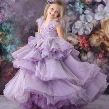 Сетчатое платье принцессы для девочек, детские платья-пачки без рукавов, детская одежда для дня рождения с высокой талией, детское бальное платье для свадьбы