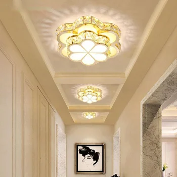 Современная мода, светодиодные потолочные светильники с кристаллами, золотые плафоны, Люстры для коридора, освещение входа на балкон в коридоре 14