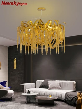 Современные золотые люстры, освещающие гостиную, роскошная люстра с золотой бахромой, спальню, алюминиевые светодиодные светильники с кисточками для кухни 10