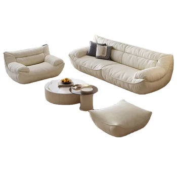 Современный роскошный Ультра Глубокий Широкий диван для гостиной в кремовом стиле, прямой диван из итальянской ткани из микрофибры, диван I-образной формы 3