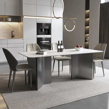Сочетание обеденного стола и стула Rocky Итальянский чрезвычайно простой современный черный прямоугольный стол для гостиной высокого класса 3