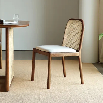 Стул из массива дерева в скандинавском стиле, легкий роскошный обеденный стул, обеденный стол с домашней обивкой, стул для кабинета, простой стул из ротанга, плетеный из ротанга 18