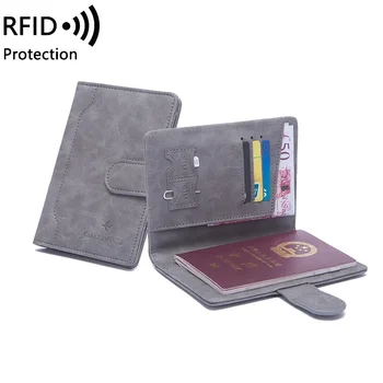 Сумка для паспорта с ремешком из искусственной кожи, RFID-противоугонная щетка, зажим для паспорта, дорожный кошелек, сумка для карт, зажим для билета, зажим для денег 14