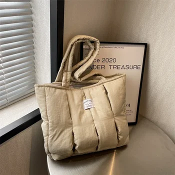сумка женская осенне-зимняя сумка для пригородных поездок большой емкости, новая нишевая сумка-тоут с хлопковой подкладкой для студентов колледжа. 2