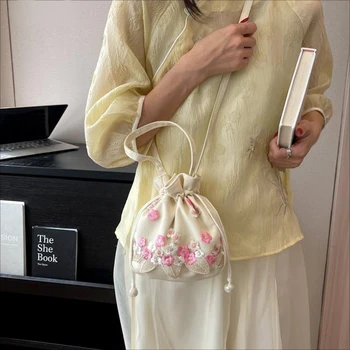 Сумки с верхней ручкой в китайском стиле в стиле ретро с цветочной вышивкой, женская сумка через плечо с кружевным шнурком на шнурке. 9