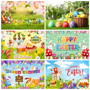 Счастливый Пасхальный фон для фотосъемки, Весенний Пасхальный кролик, Яйца, Цветочный сад, Кролик, детский портретный фон для фотосъемки, Студийный реквизит 12