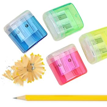 Точилка для карандашей Студенческие канцелярские принадлежности с контейнером Красочная пластиковая прозрачная точилка для карандашей с двойным отверстием для детей 5